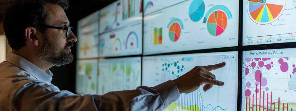 a business owner analyzing graphs and charts on a digital screen, highlighting the significance of content marketing roi.